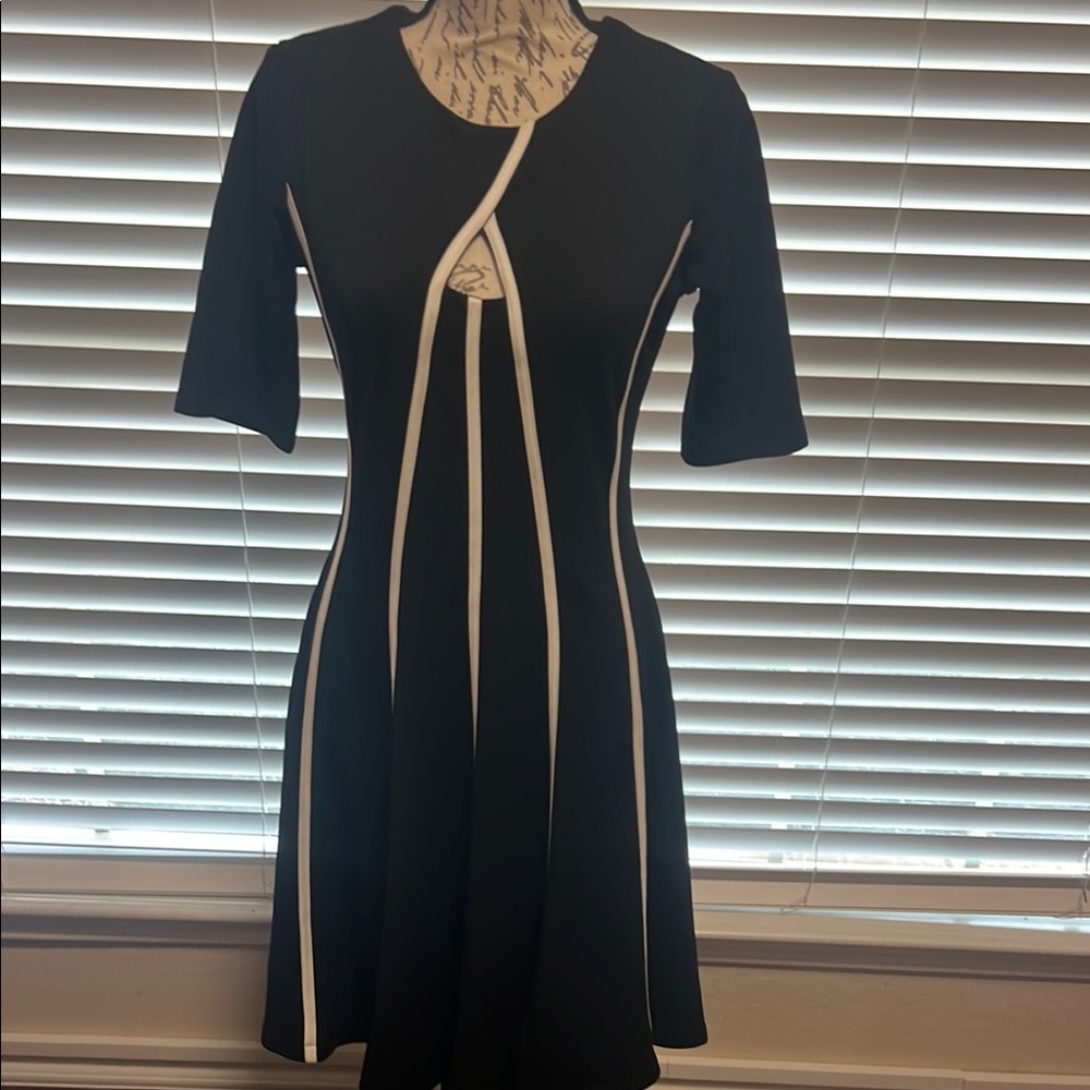 Elegant Black Dress with White Accents